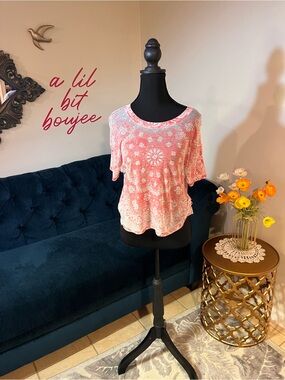 Vintage America Coral-Pink Floral Short Sleeve Tee